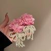 Silver Needle Fabric Flower Tassel Imitation Pearl Handmade Geometric Women's Earrings