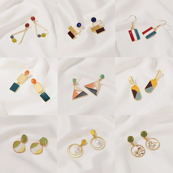 Silver Needle Fruit And Geometric Style Stud Earrings