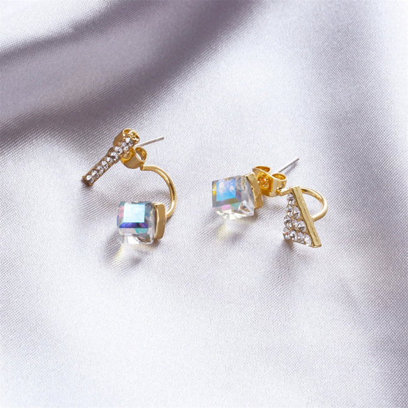 Silver Needle Fruit And Geometric Style Stud Earrings