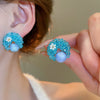 Silver Needle Glass Crystal Flower Earrings In Fresh Style With Electroplating For Women