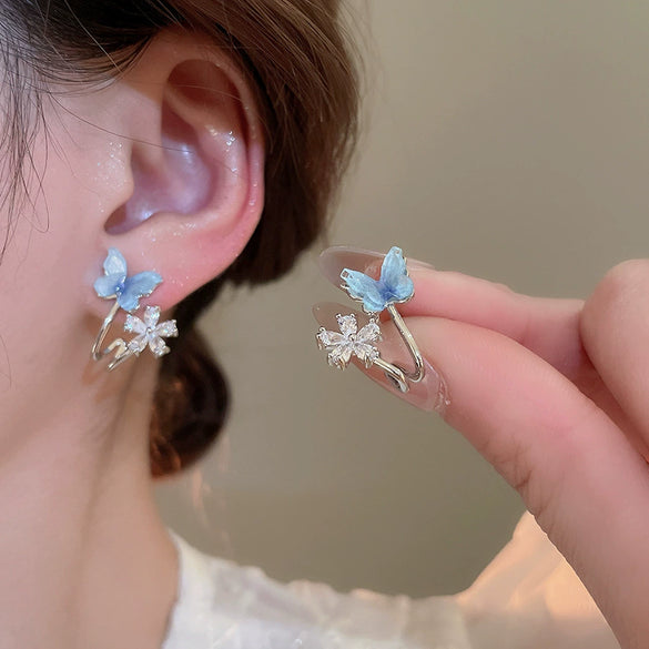 Silver Needle Glass Crystal Flower Earrings In Fresh Style With Electroplating For Women