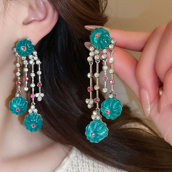 Silver Needle Glass Crystal Flower Earrings In Fresh Style With Electroplating For Women