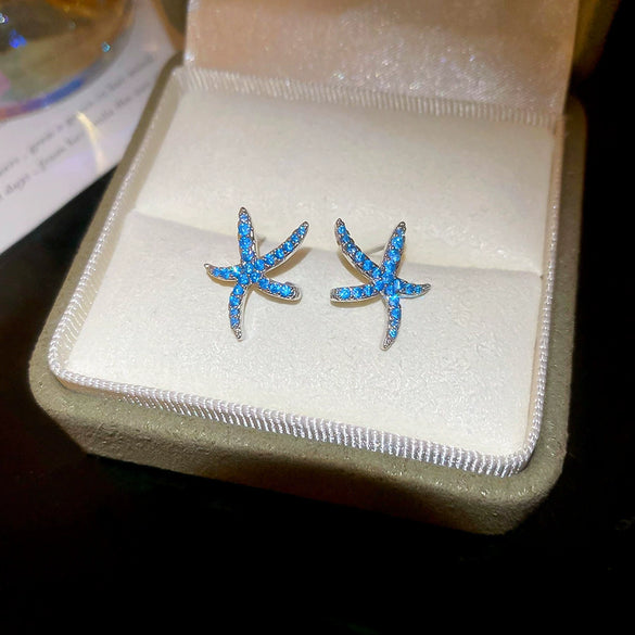 Silver Needle Glass Crystal Flower Earrings In Fresh Style With Electroplating For Women