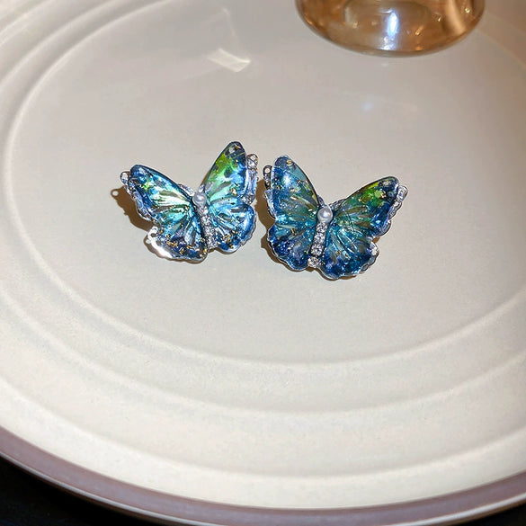 Silver Needle Glass Crystal Flower Earrings In Fresh Style With Electroplating For Women