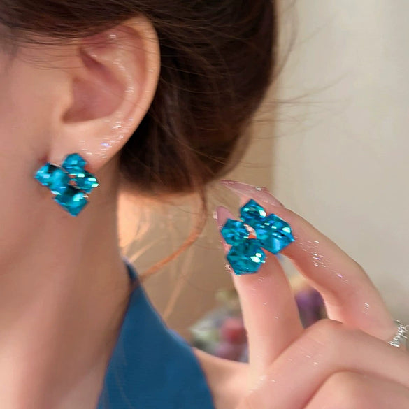 Silver Needle Glass Crystal Flower Earrings In Fresh Style With Electroplating For Women