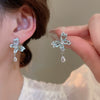 Silver Needle Glass Crystal Flower Earrings In Fresh Style With Electroplating For Women