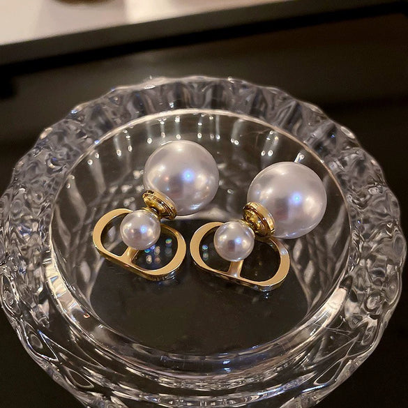Silver Needle Imitation Pearl Double Loop Heart Shape Inlaid Love Earrings For Women Light Luxury Niche All Match Elegant High End Earrings