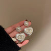 Silver Needle Imitation Pearl Double Loop Heart Shape Inlaid Love Earrings For Women Light Luxury Niche All Match Elegant High End Earrings