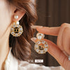 Silver Needle Imitation Pearl Earrings With Letter Shape Gold Electroplated And Zirconia Design For Women