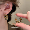 Silver Needle Inlaid With Diamonds And Pearls Artificial Tiger Eye Stone Retro Elegant Geometric Earrings Pearl Inlaid