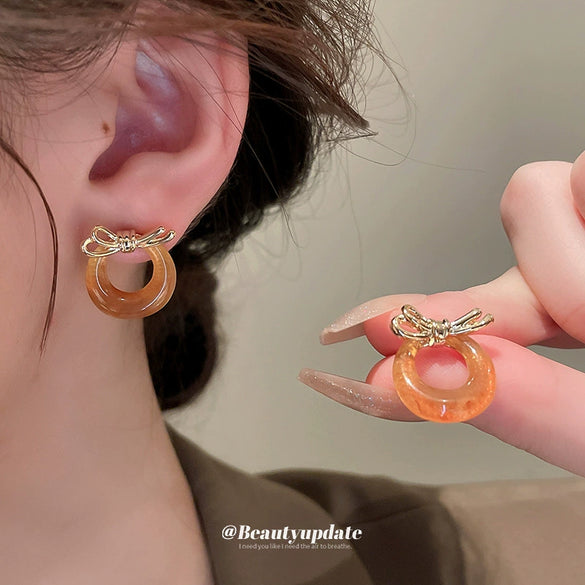 Silver Needle Inlaid With Diamonds And Pearls Artificial Tiger Eye Stone Retro Elegant Geometric Earrings Pearl Inlaid