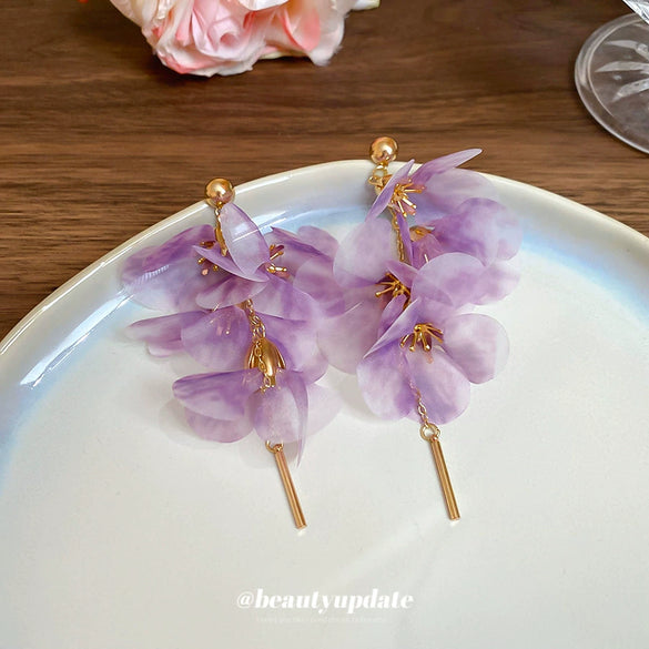 Silver Needle Mesh Flower Fabric Handmade Tassel Earrings For Women With Flower Shape And Design