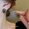 Silver Needle Oval Geometric Alloy Earrings With Emerald Diamond For Women Retro Light Luxury Elegant Style