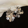 Silver Needle Pattern Oval Tassel Metal Earrings For Women With Electroplating Design