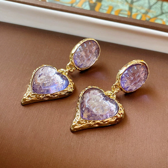 Silver Needle Purple Diamond Flower Women's Exaggerated Long Tassel Earrings Alloy Geometric Inlaid Crystal