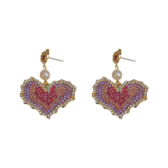 Silver Needle Purple Diamond Flower Women's Exaggerated Long Tassel Earrings Alloy Geometric Inlaid Crystal