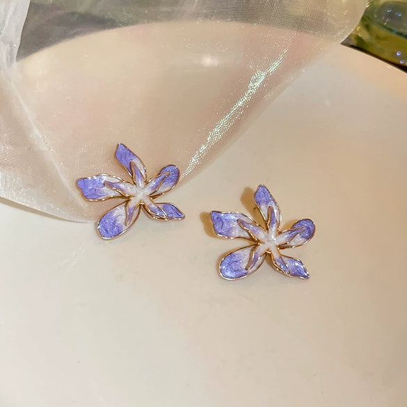 Silver Needle Purple Diamond Flower Women's Exaggerated Long Tassel Earrings Alloy Geometric Inlaid Crystal