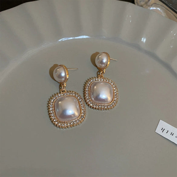 Silver Needle Real Gold Electroplated Geometric Heart Earrings With Mermaid Pearl And Flower Design For Women