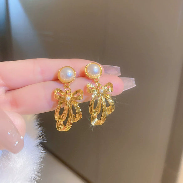 Silver Needle Zircon Pearl Earrings With Real Gold Plating Love Flower Tassel Heart Geometric Shape Fashion Style