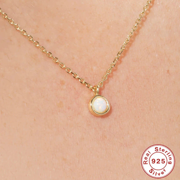 Silver 925 Opal Ball Chain Necklace With Geometric Design For Women