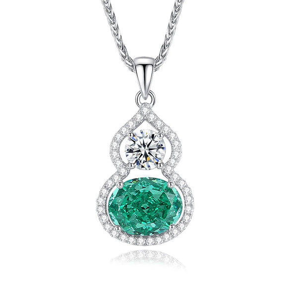 Silver Palaiba Emerald Gourd Necklace With Diamond And Zircon Light Luxury Style