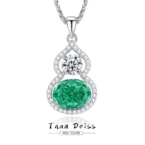 Silver Palaiba Emerald Gourd Necklace With Diamond And Zircon Light Luxury Style