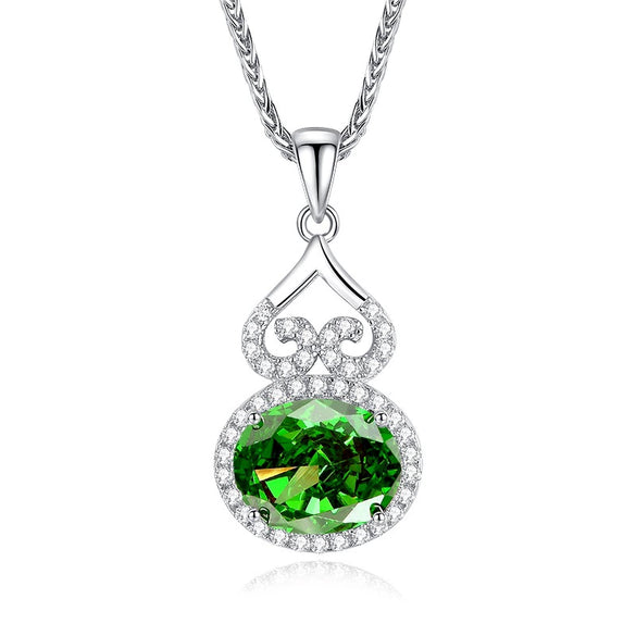 Silver Palaiba Emerald Gourd Necklace With Diamond And Zircon Light Luxury Style