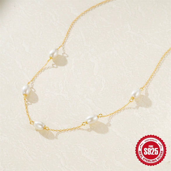 925 Silver Pearl Niche Design Fashion Clavicle Chain With Geometric Pattern And Zirconia Treatment For Women