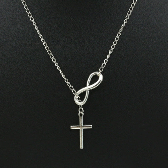 Silver Plated Alloy Jewelry Girls Sweater Chain Necklace With Geometric Cross Design And Electroplating Treatment