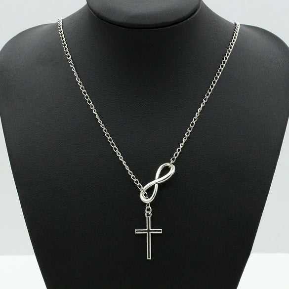 Silver Plated Alloy Jewelry Girls Sweater Chain Necklace With Geometric Cross Design And Electroplating Treatment
