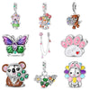 Silver Plated Diy Jewelry Beaded Accessories Bracelet With Cute Pet Rabbit Bear Pendant And Dripping Oil Design