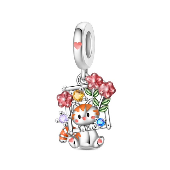 Silver Plated Diy Jewelry Beaded Accessories Bracelet With Cute Pet Rabbit Bear Pendant And Dripping Oil Design