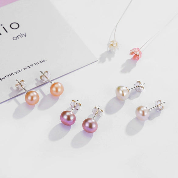 Silver Plated Freshwater Pearl Stud Earrings With Mini Shell Beads Natural Style