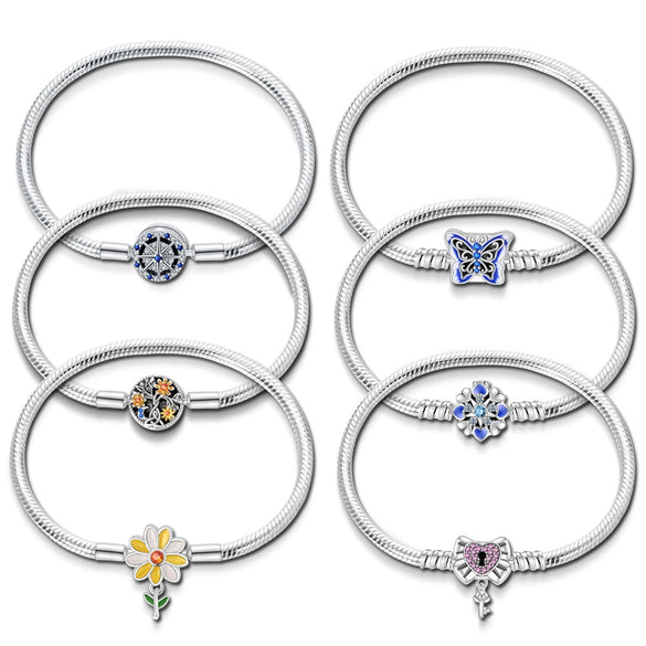 Silver Plated Life Tree Chrysanthemum Bow Bracelet Diy Jewelry Pendant Beads Accessories