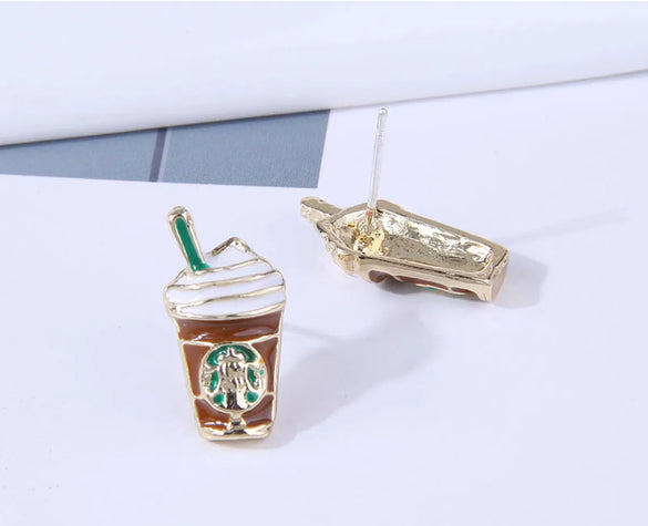 Silver Post Exquisite Korean Fashion Sweet Simple Milk Tea Cup Personalized Ear Studs Wholesale Gooddiy