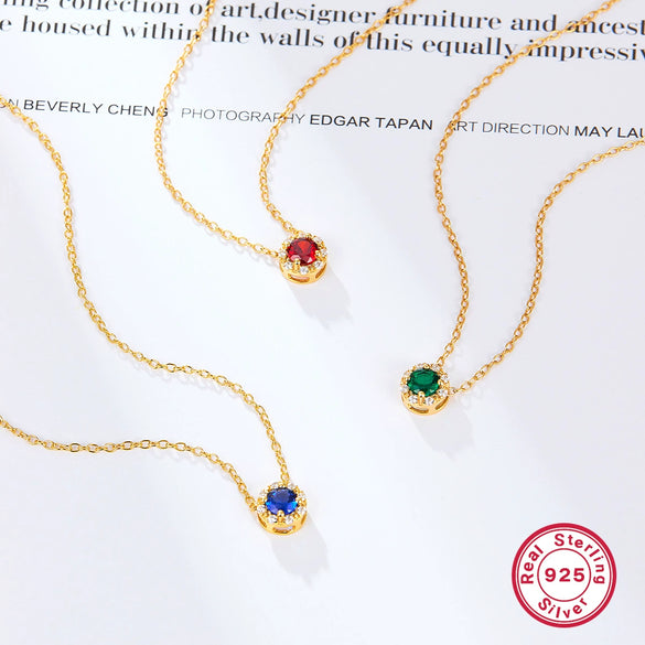925 Silver Retro Simple Elegant Clavicle Chain With Geometric Zircon Electroplated Women's Necklace
