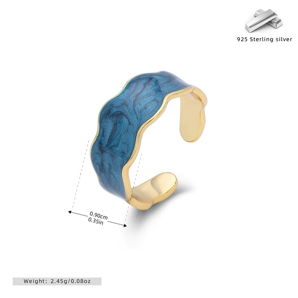 Silver Ring Geometric Ushape Baked Paint Women's Jewelry
