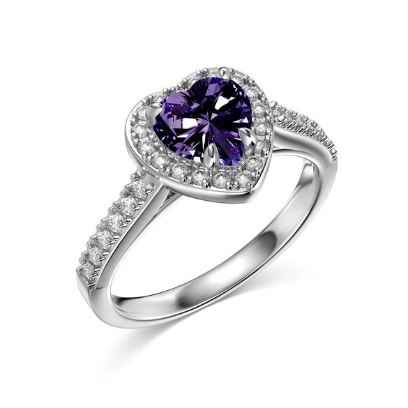 Silver Ring Jewelry Women S925 Sterling Silver Electroplated Heart Shape Diamond Geometric