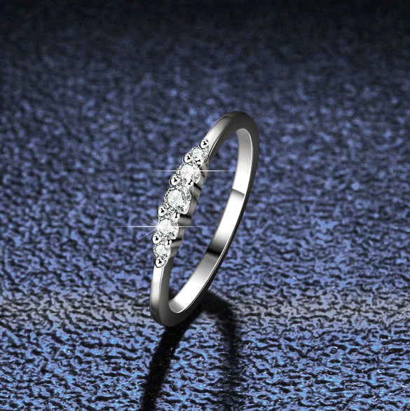 Silver Ring Moissanite Diamond Geometric Style