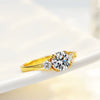 Silver Ring Moissanite Round Geometric Seiko Plated 14K