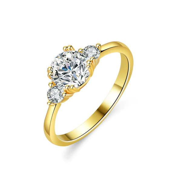 Silver Ring Moissanite Round Geometric Seiko Plated 14K