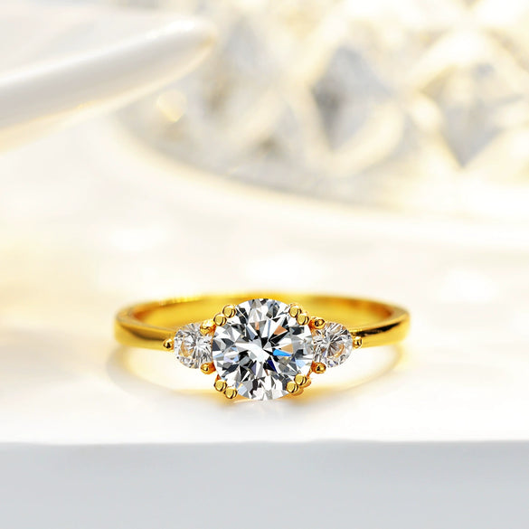 Silver Ring Moissanite Round Geometric Seiko Plated 14K