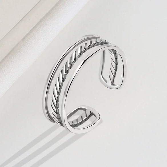 Silver Ring S925 Sterling Silver Geometric Retro Style For Women