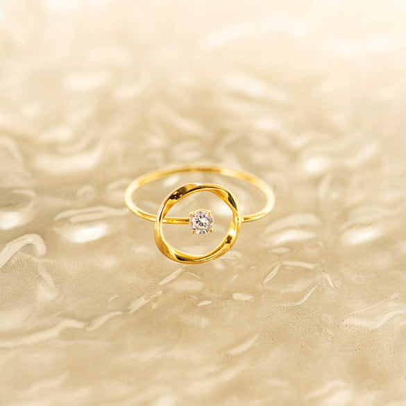 Silver Ring With Geometric Design And Inlaid Zircon Electroplating Process