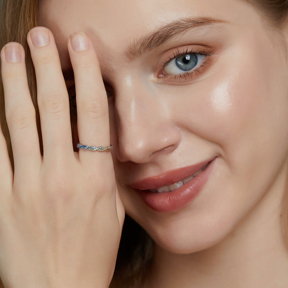 Silver 925 Ring With Nano Color Zirconium Pendant And Geometric Design