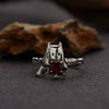 Silver Ring With Natural Blue Crystal Malachite Red Corundum And Lucky Cat Eye Color In Cartoon Zodiac Style