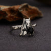 Silver Ring With Natural Blue Crystal Malachite Red Corundum And Lucky Cat Eye Color In Cartoon Zodiac Style