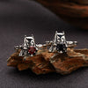 Silver Ring With Natural Blue Crystal Malachite Red Corundum And Lucky Cat Eye Color In Cartoon Zodiac Style