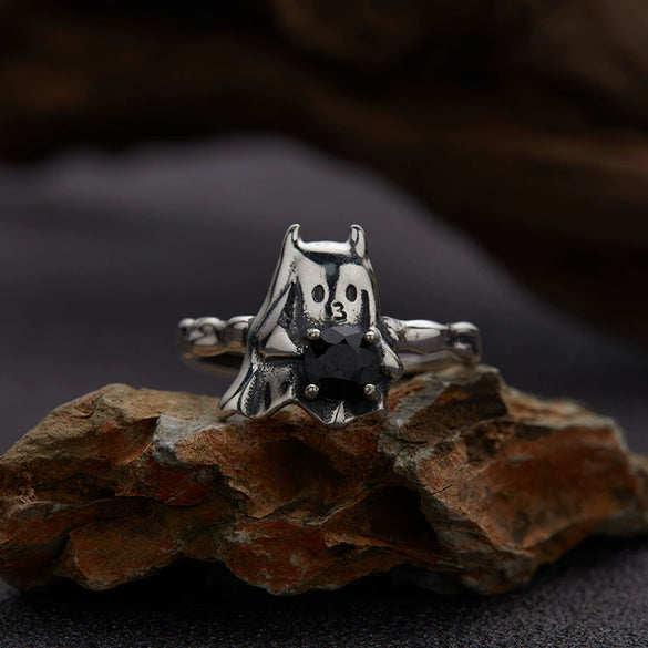 Silver Ring With Natural Blue Crystal Malachite Red Corundum And Lucky Cat Eye Color In Cartoon Zodiac Style