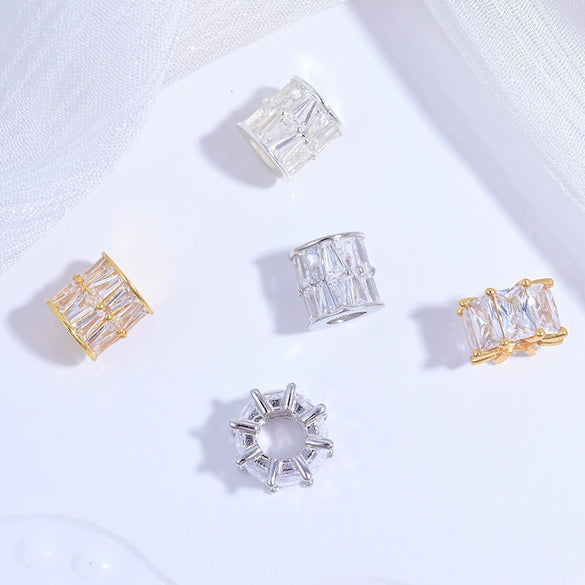 Silver Round Beads Spacer Beads For Diy Bracelet Necklace With Zirconia Light Luxury Style